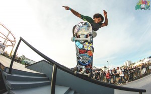 Blake Johnson hitting the handrail at Shredtopia